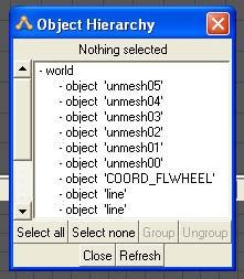 Image shows the object hierarchy window