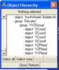 Object hierarchy showing elevator de-grouped